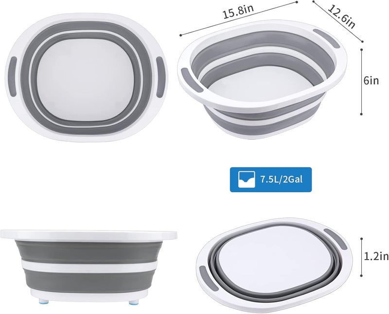 Craftend Collapsible Dishpan 7.5L Plastic Sink Dish Basin Cutting Board Foldable Food Tub for BBQ Picnic Camping Portable Washing Dishes Basket Space Saving Gray - Image 3